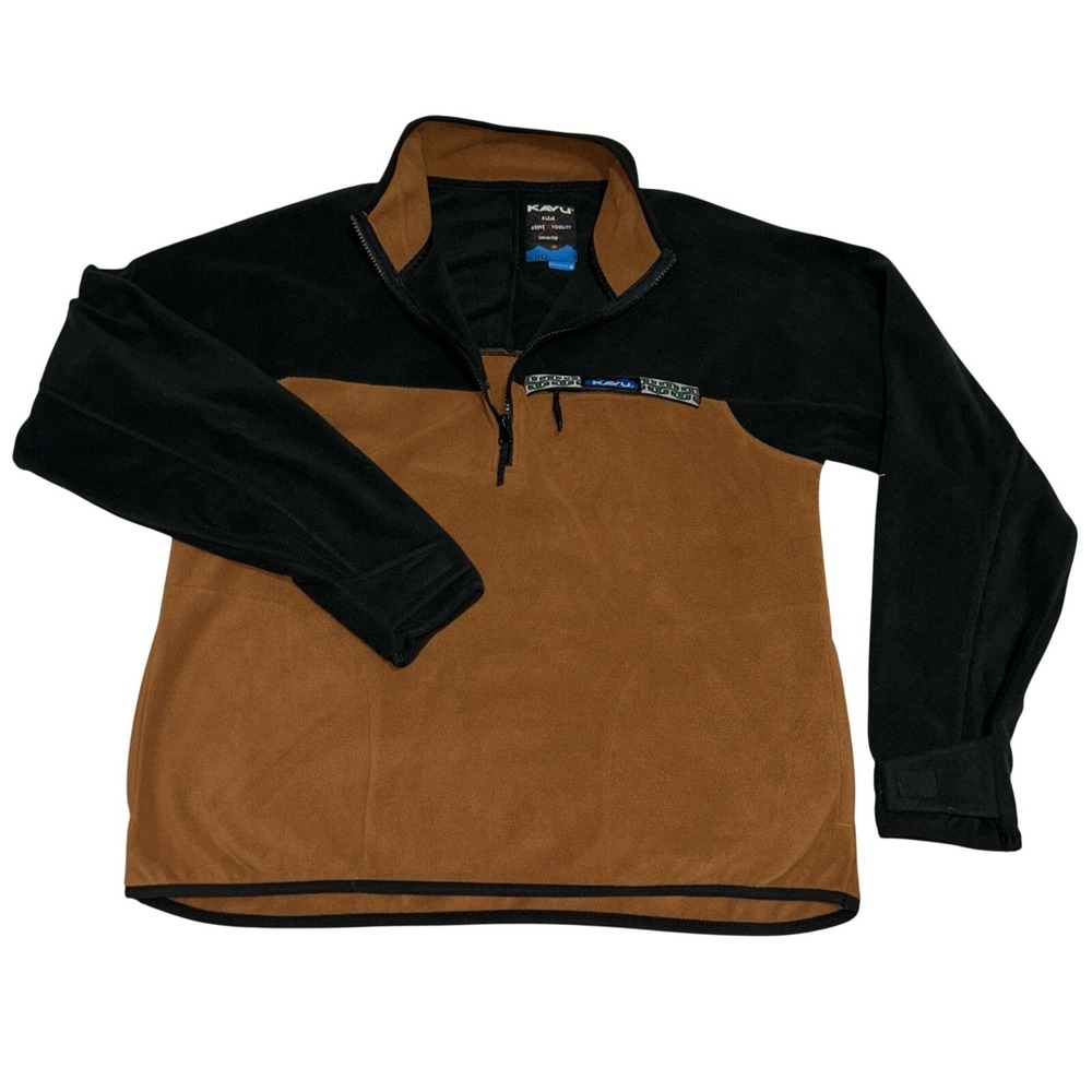 Kavu 1/4th Zipup Fleece Pullover Black/ Brown Men's Large Y2K‎ New Without Tags